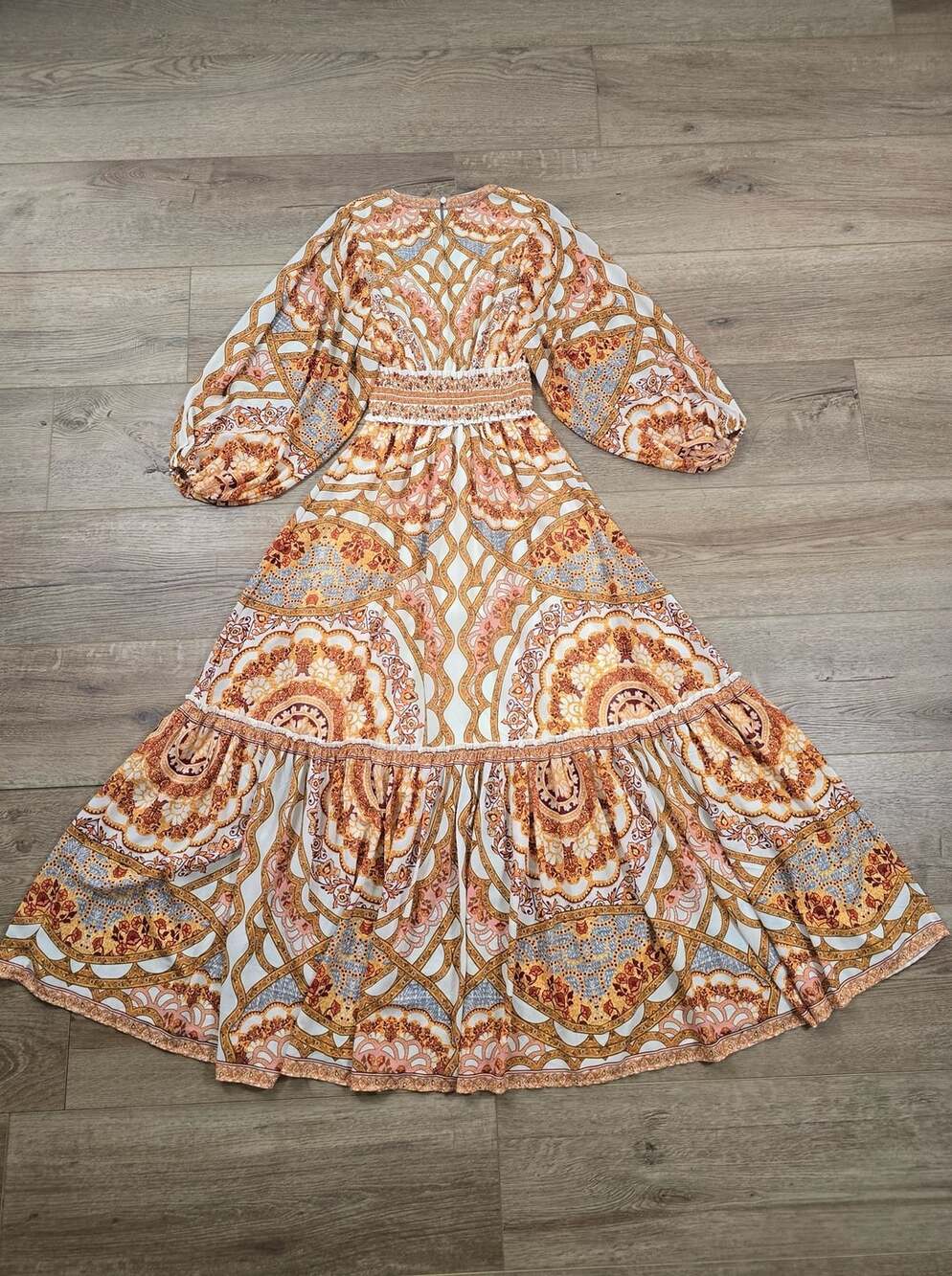 Bohme Orange Paisley Smocked Maxi Dress Long Balloon Sleeve Boho Small - Picture 13 of 13